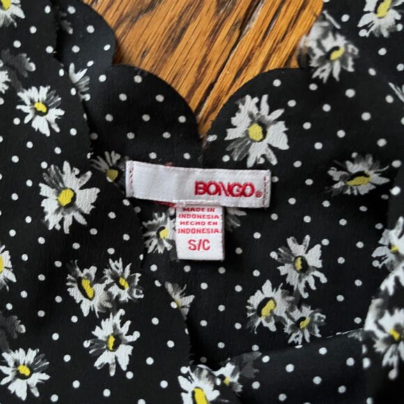 BONGO Dandelion Floral Polka Dot Print Black V-Neck Scoop Hem Tank Top Woman's S - Picture 2 of 5